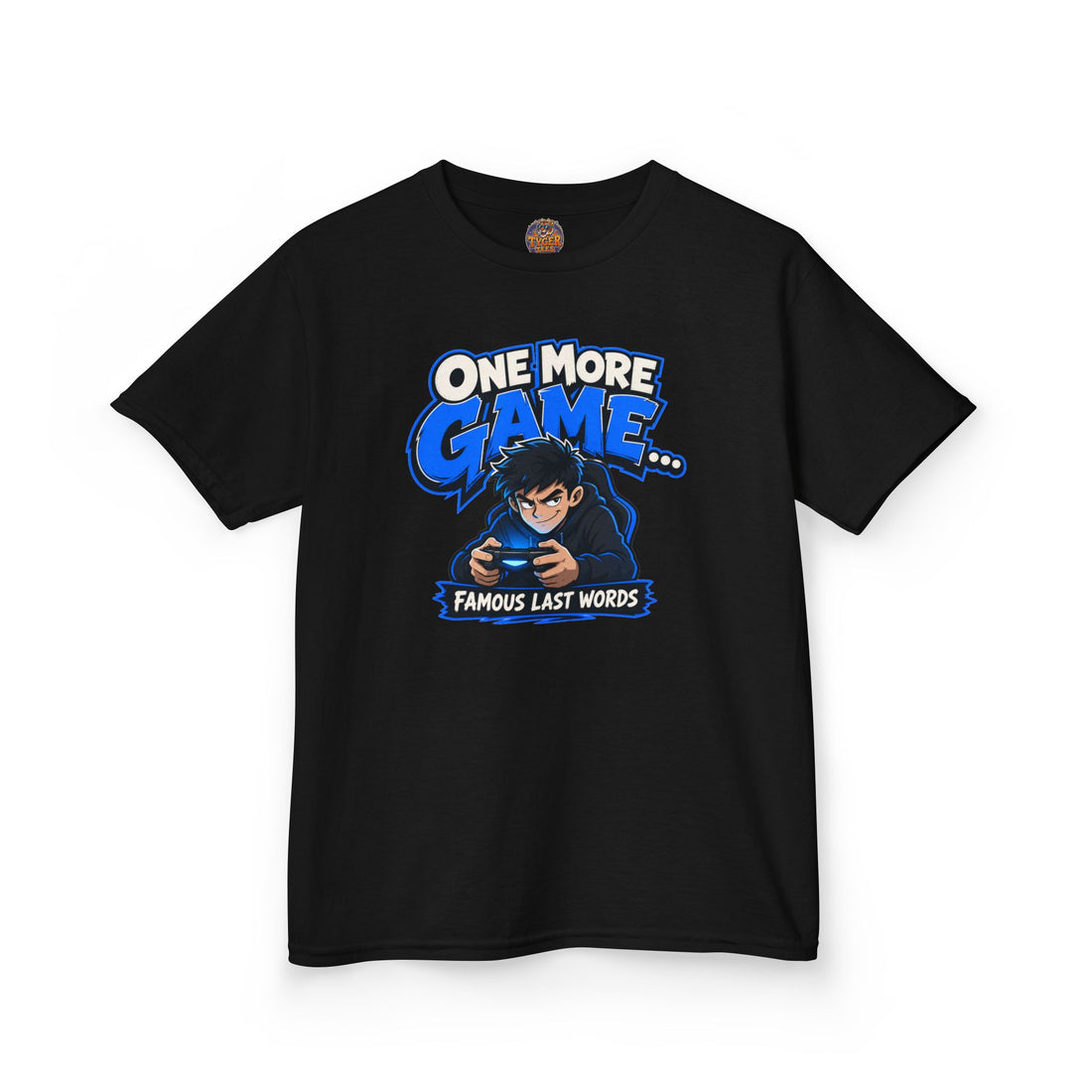 Kids Tee — "One More Game... Famous Last Words" Gaming Graphic Shirt