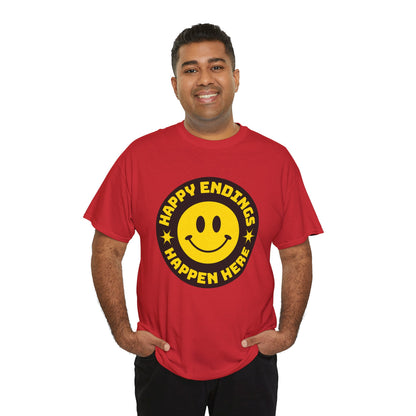 Happy Endings Happen Here – Funny Smiley Face T-Shirt