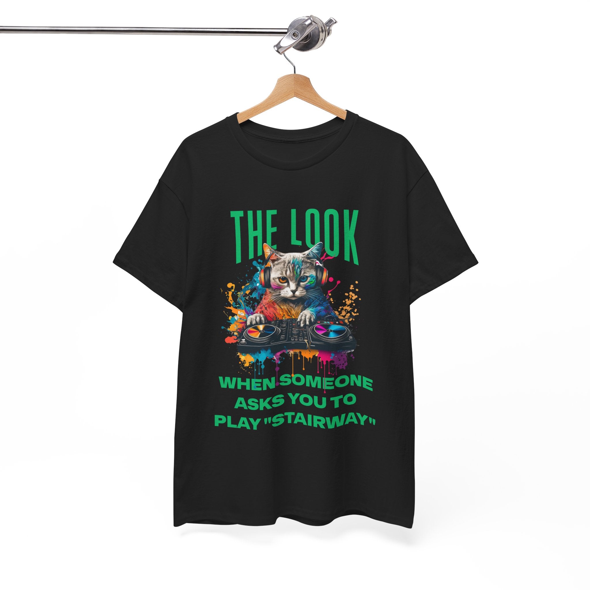 Cat DJ T‑Shirt — “The Look When Someone Asks You to Play ‘Stairway’”