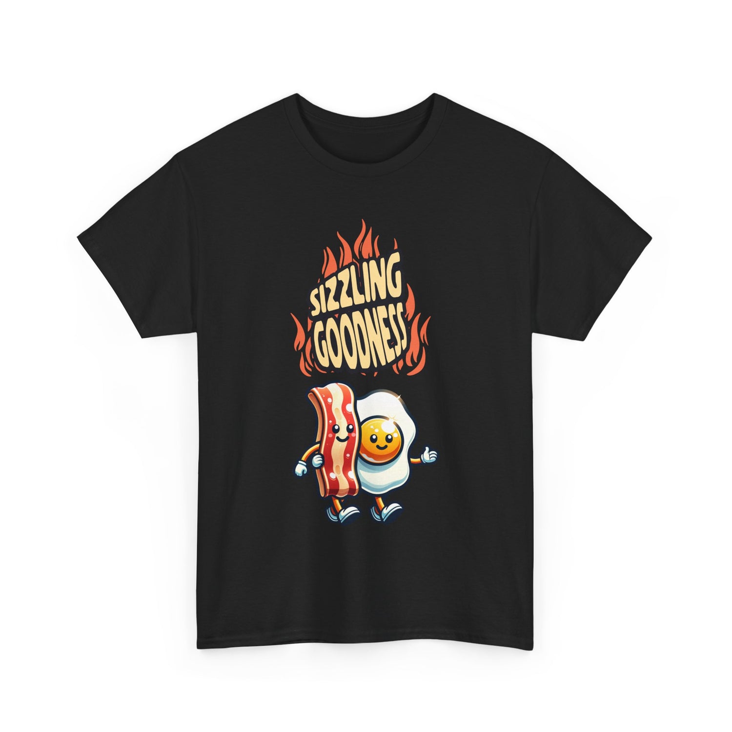 Sizzling Goodness Breakfast T-Shirt — Bacon &amp; Egg Cartoon Tee