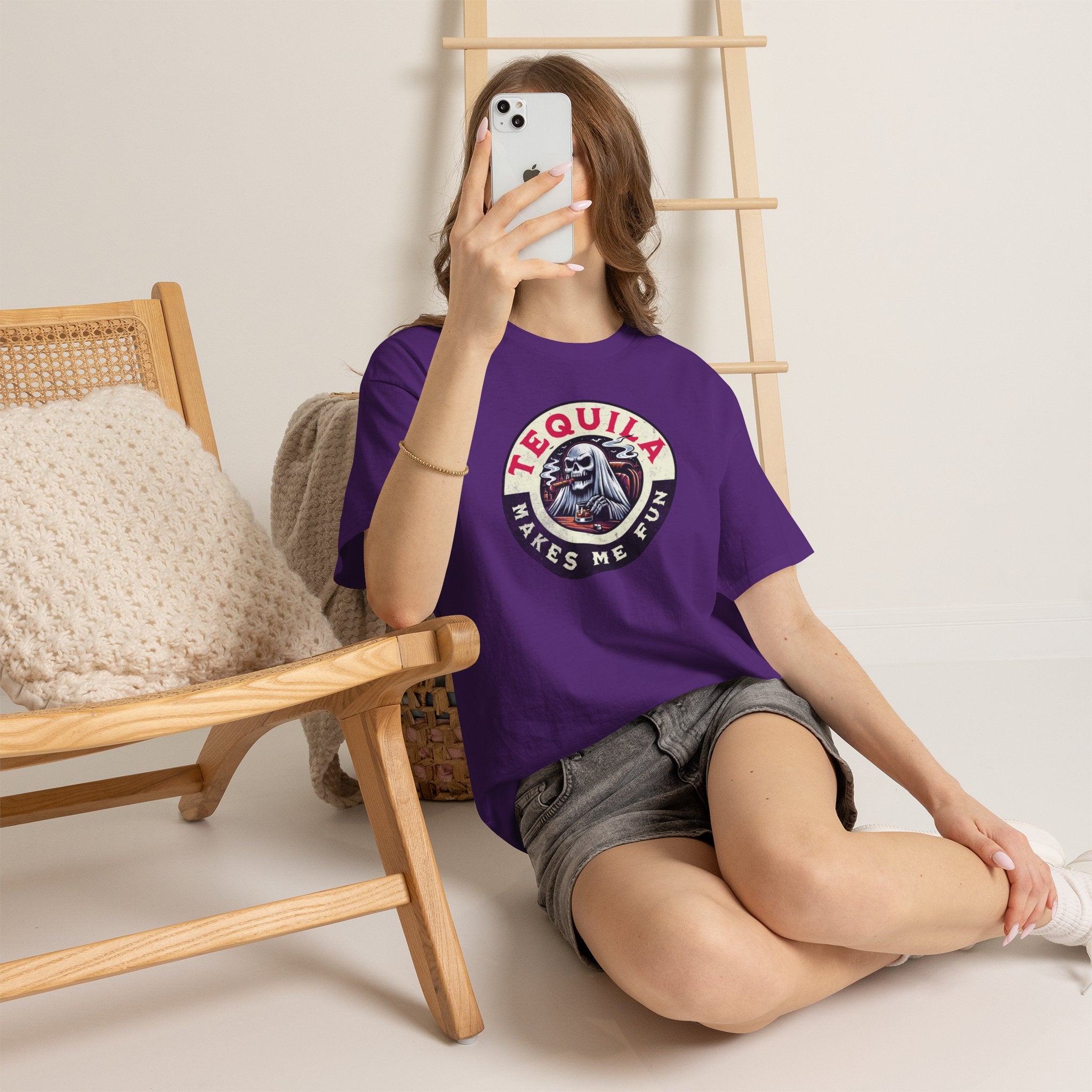 Tequila Makes Me Fun T-Shirt – Funny Party Graphic Tee with Skull &amp; Bottle Design