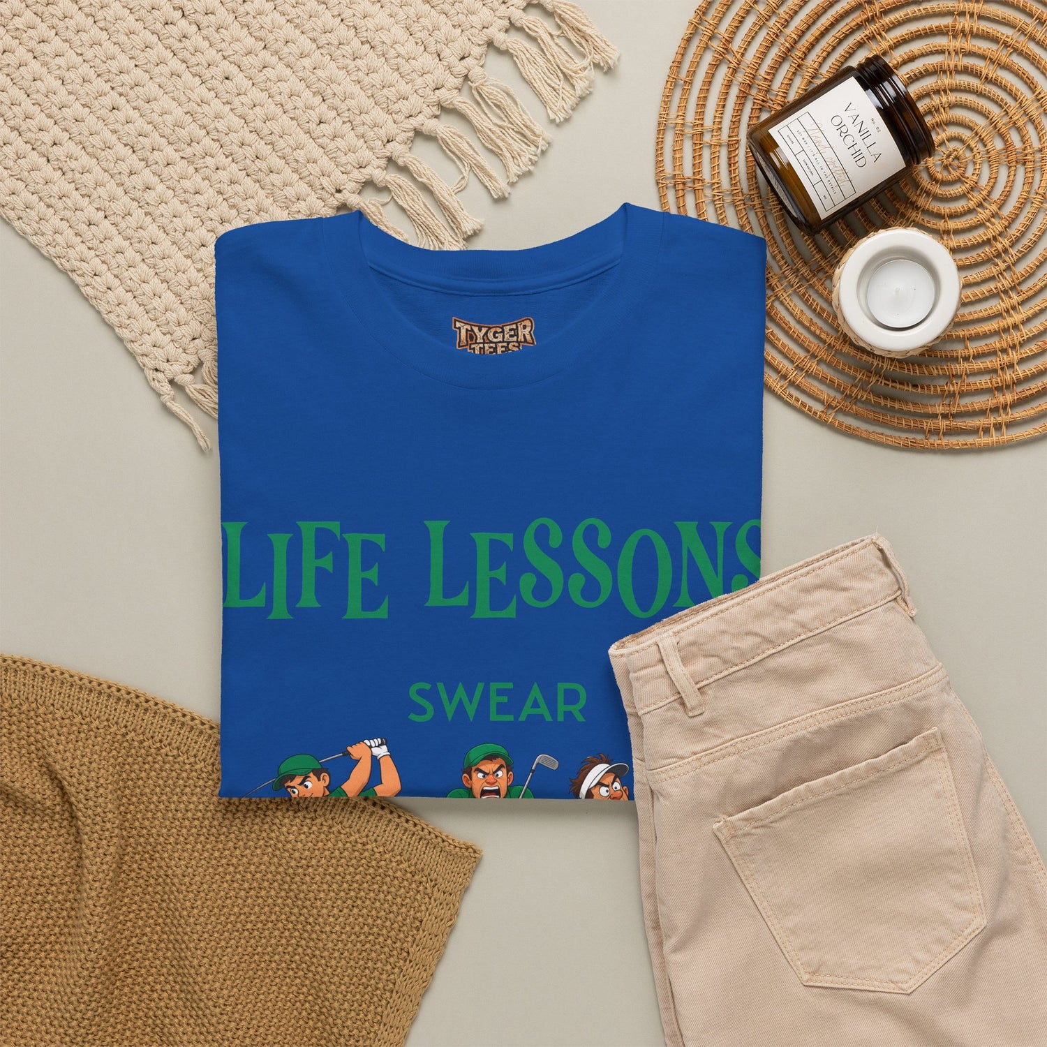 Golf T-Shirt — "Life Lessons: Swear, Swing, Throw" Funny Golfer Tee