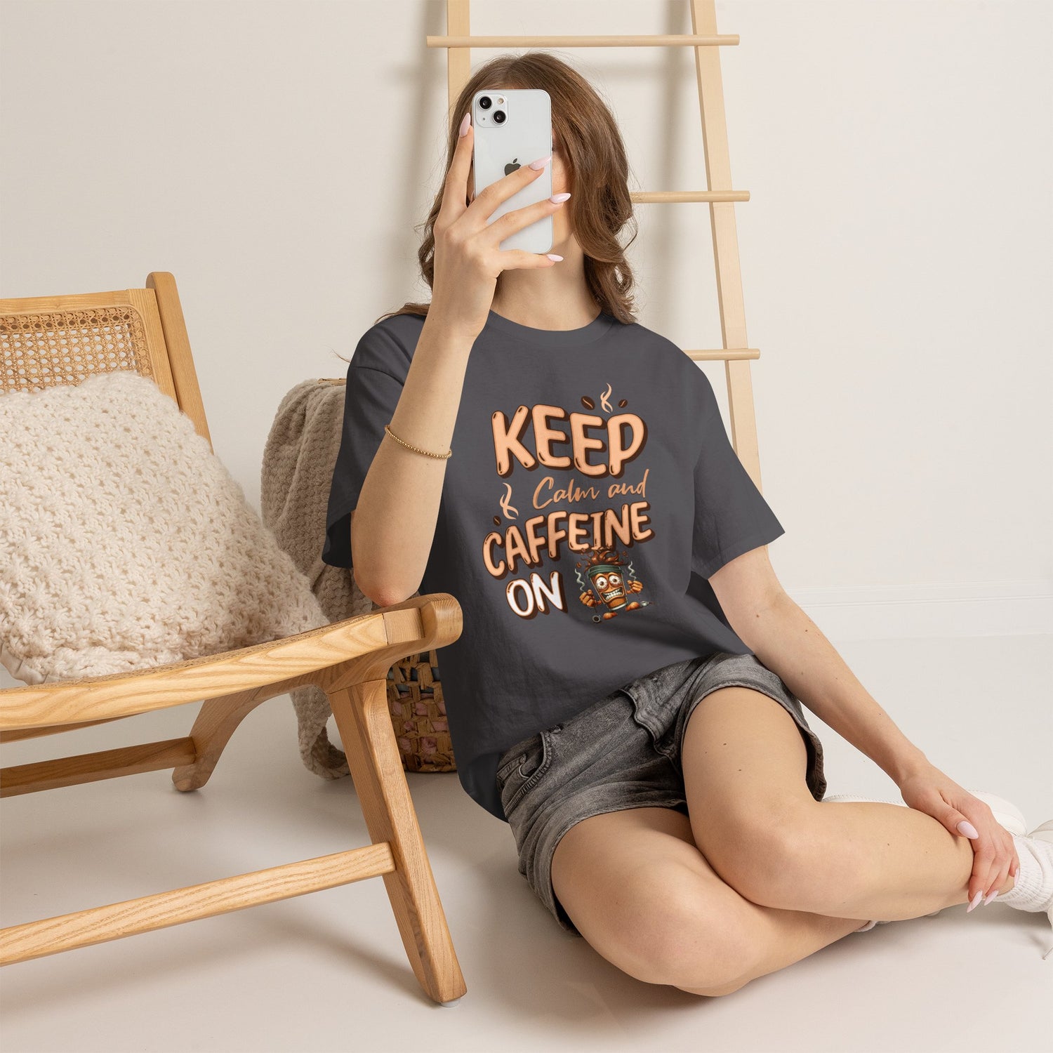 Keep Calm And Caffeine On – Funny Coffee Lover T-Shirt
