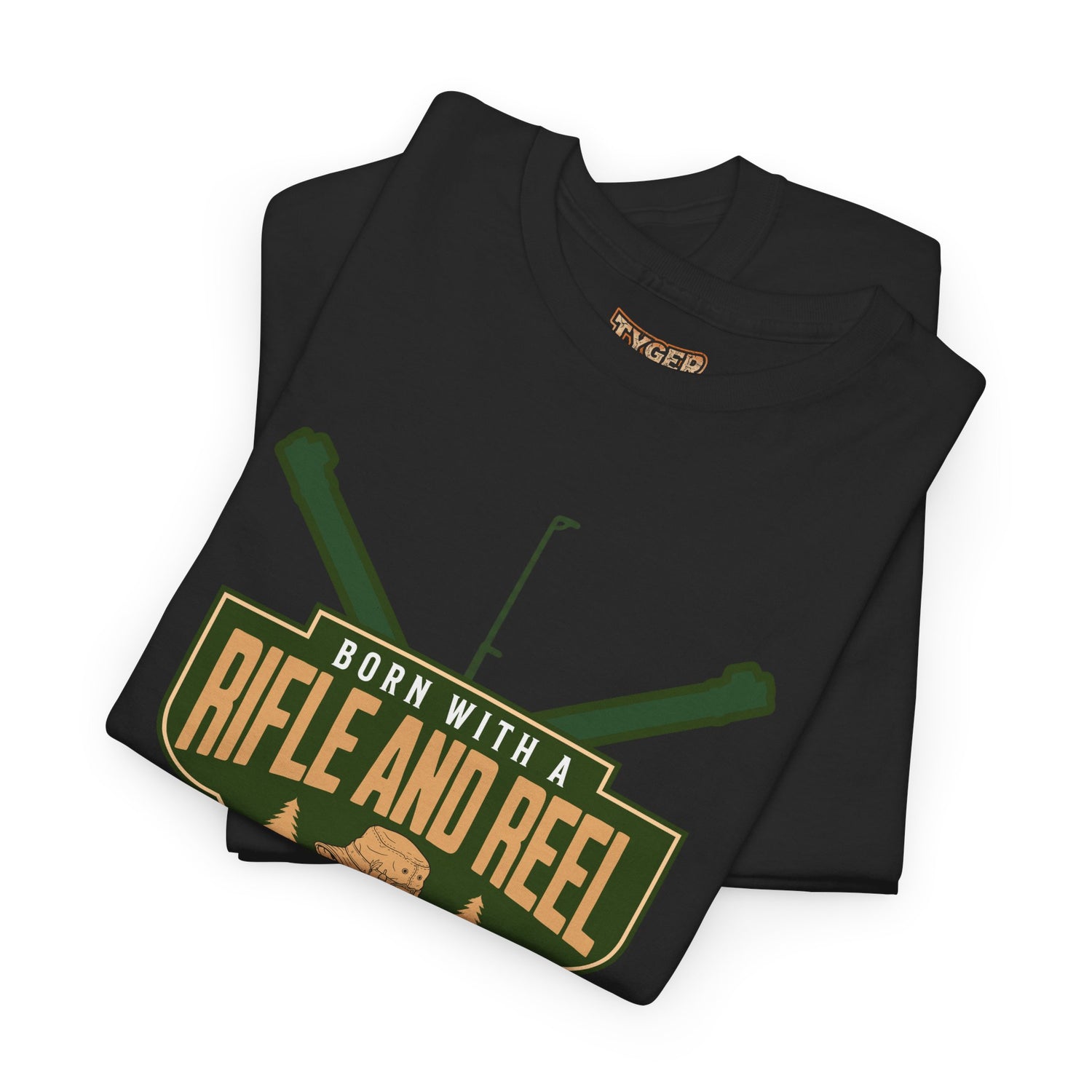 Rifle and Reel T-Shirt — "Born With a Rifle and Reel" Hunting &amp; Fishing Graphic Tee
