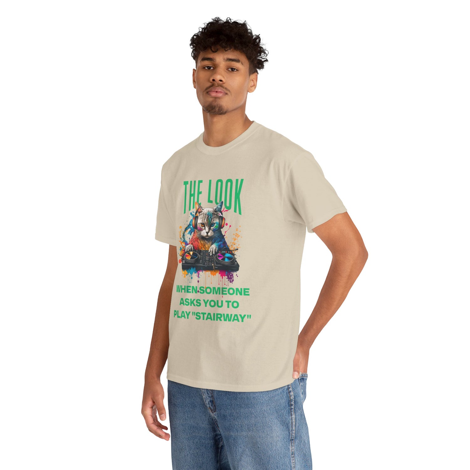 Cat DJ T‑Shirt — “The Look When Someone Asks You to Play ‘Stairway’”