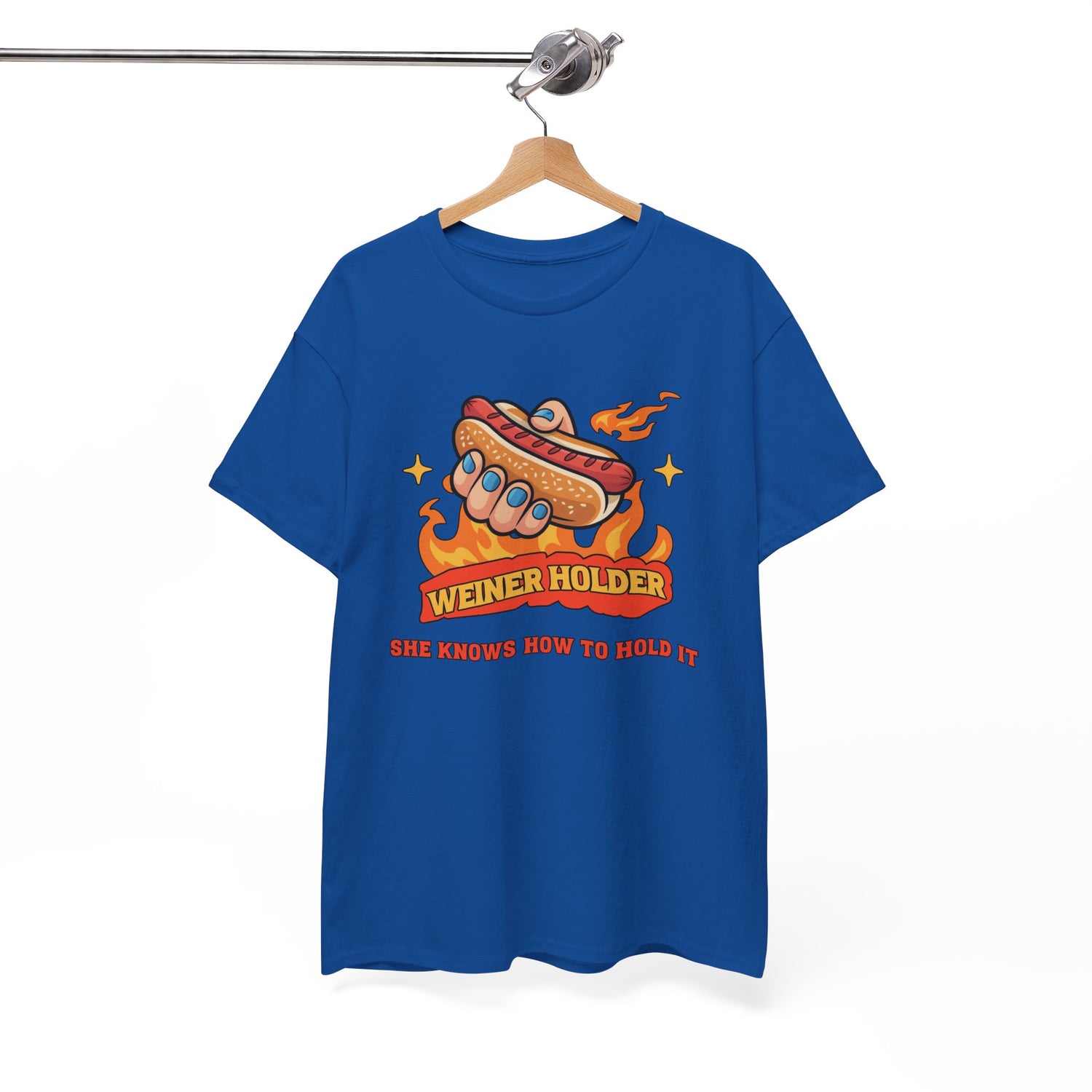 Funny Hot Dog T-Shirt — Weiner Holder Adult-Themed Tee