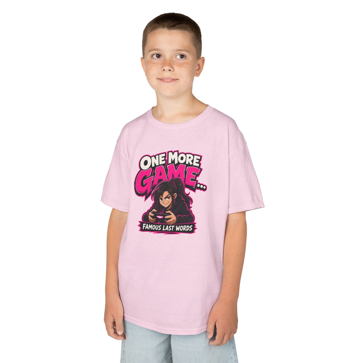 Kids Tee — "One More Game... Famous Last Words" Gaming Graphic Shirt