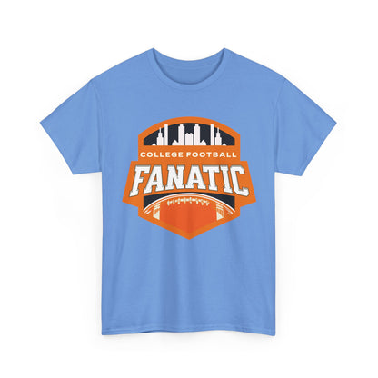 College Football Fanatic T-Shirt — Retro Orange Football Badge Tee