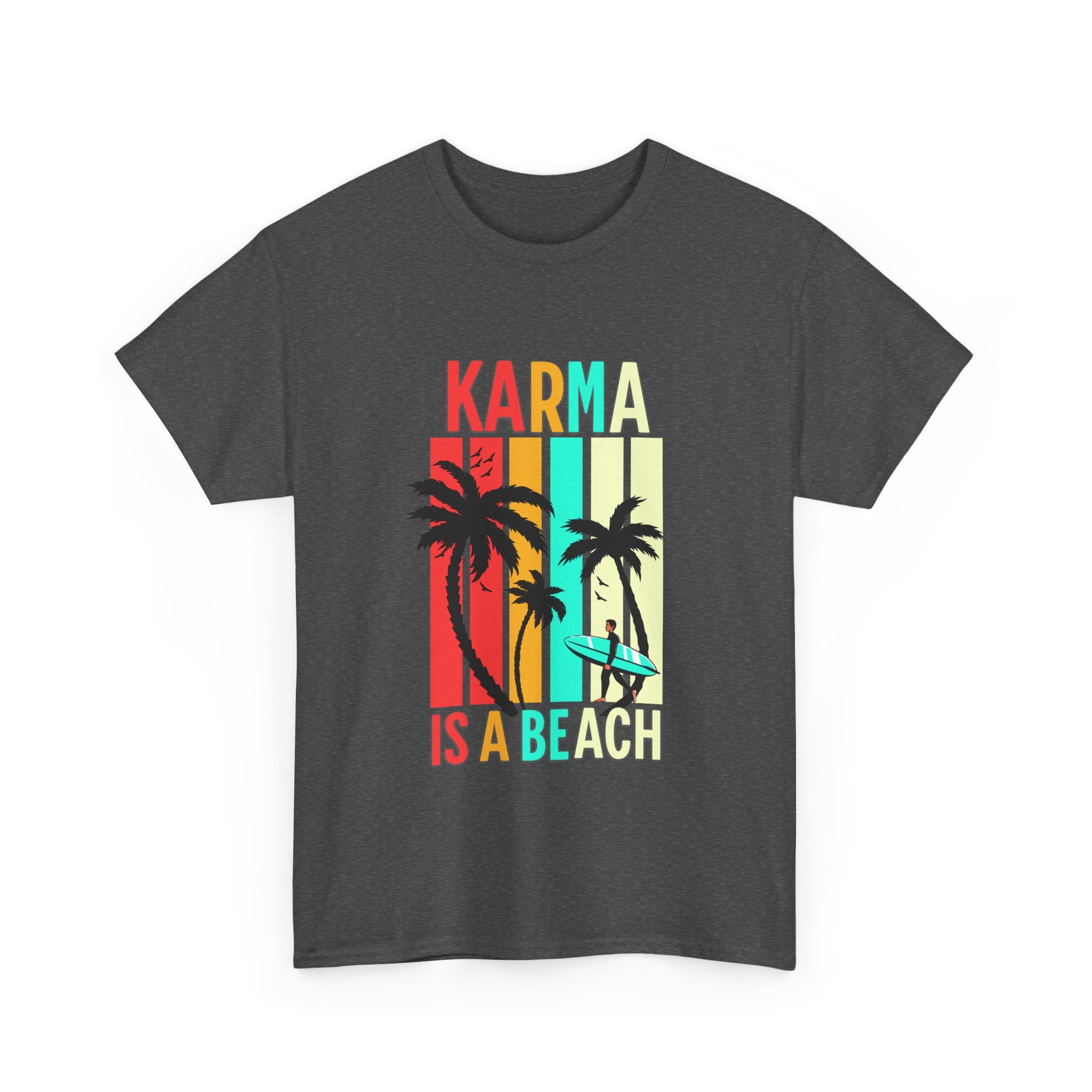 Karma Is A Beach T-Shirt – Vintage Palm Tree Surf Graphic Tee