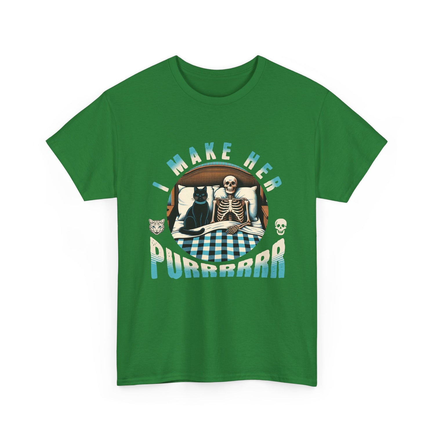 Skeleton Cat Tee — "I Make Her Purrrrrr" Funny Gothic Halloween Shirt