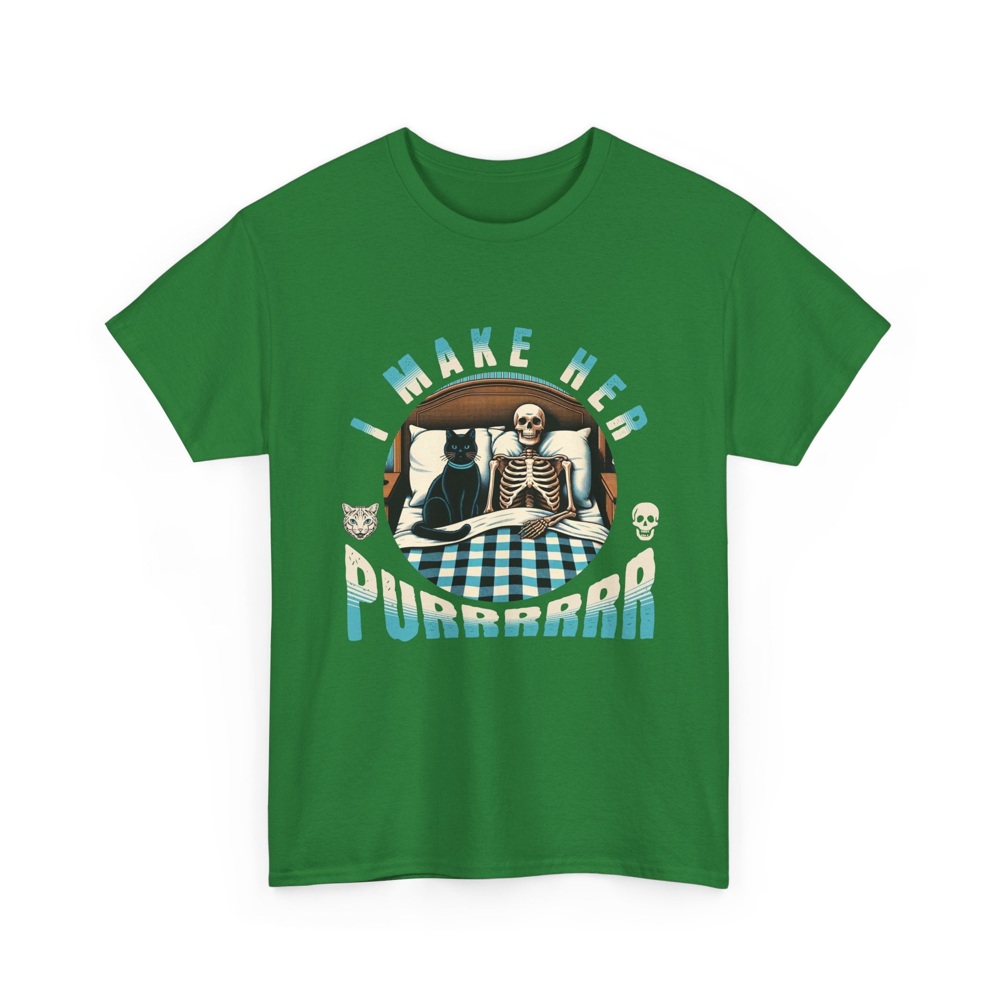 Skeleton Cat Tee — "I Make Her Purrrrrr" Funny Gothic Halloween Shirt
