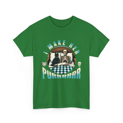 Skeleton Cat Tee — "I Make Her Purrrrrr" Funny Gothic Halloween Shirt