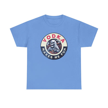 Vodka Makes Me Fun T-Shirt - Retro Skull Drinking Graphic Tee