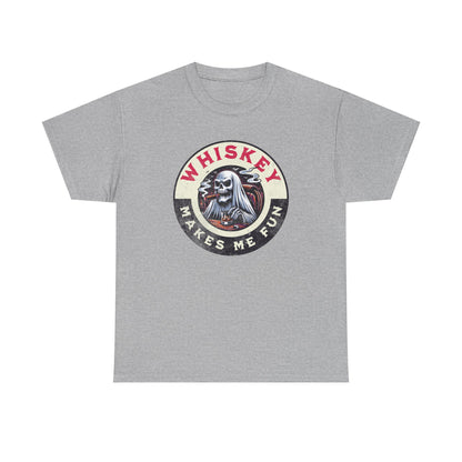 Whiskey Makes Me Fun T-Shirt — Vintage Skull Whiskey Graphic Tee