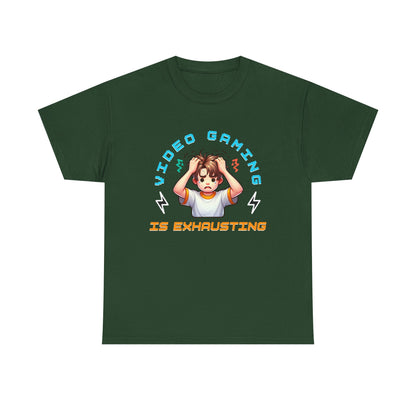 Gaming T‑Shirt — "Video Gaming Is Exhausting" Cute Anime Gamer Tee
