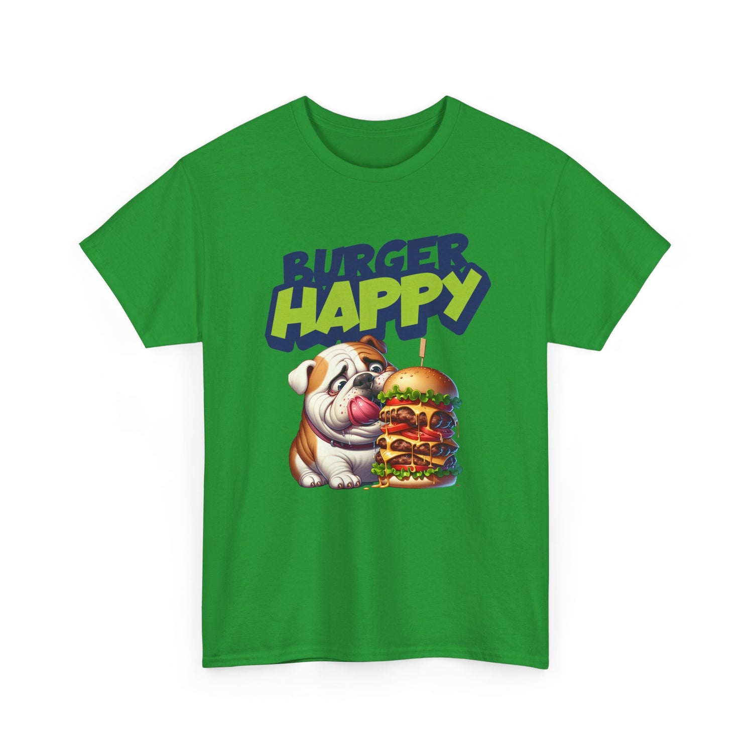 Burger Happy Bulldog T-Shirt — Cute Bulldog with Giant Burger Graphic