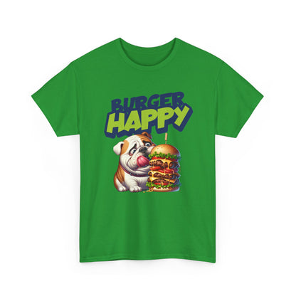 Burger Happy Bulldog T-Shirt — Cute Bulldog with Giant Burger Graphic