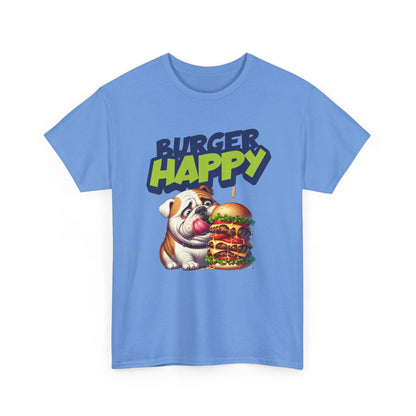 Burger Happy Bulldog T-Shirt — Cute Bulldog with Giant Burger Graphic