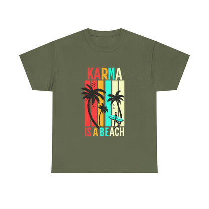 Karma Is A Beach T-Shirt – Vintage Palm Tree Surf Graphic Tee
