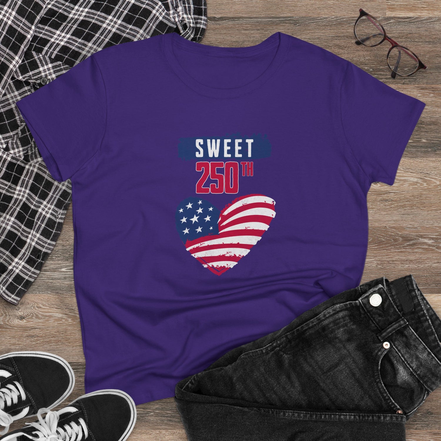 Sweet 250th American Flag Heart T‑Shirt