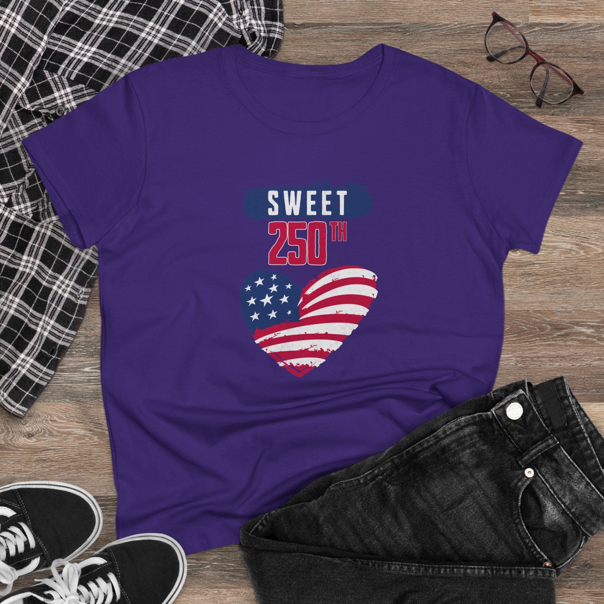 Sweet 250th American Flag Heart T‑Shirt