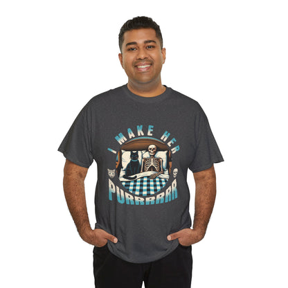 Skeleton Cat Tee — "I Make Her Purrrrrr" Funny Gothic Halloween Shirt