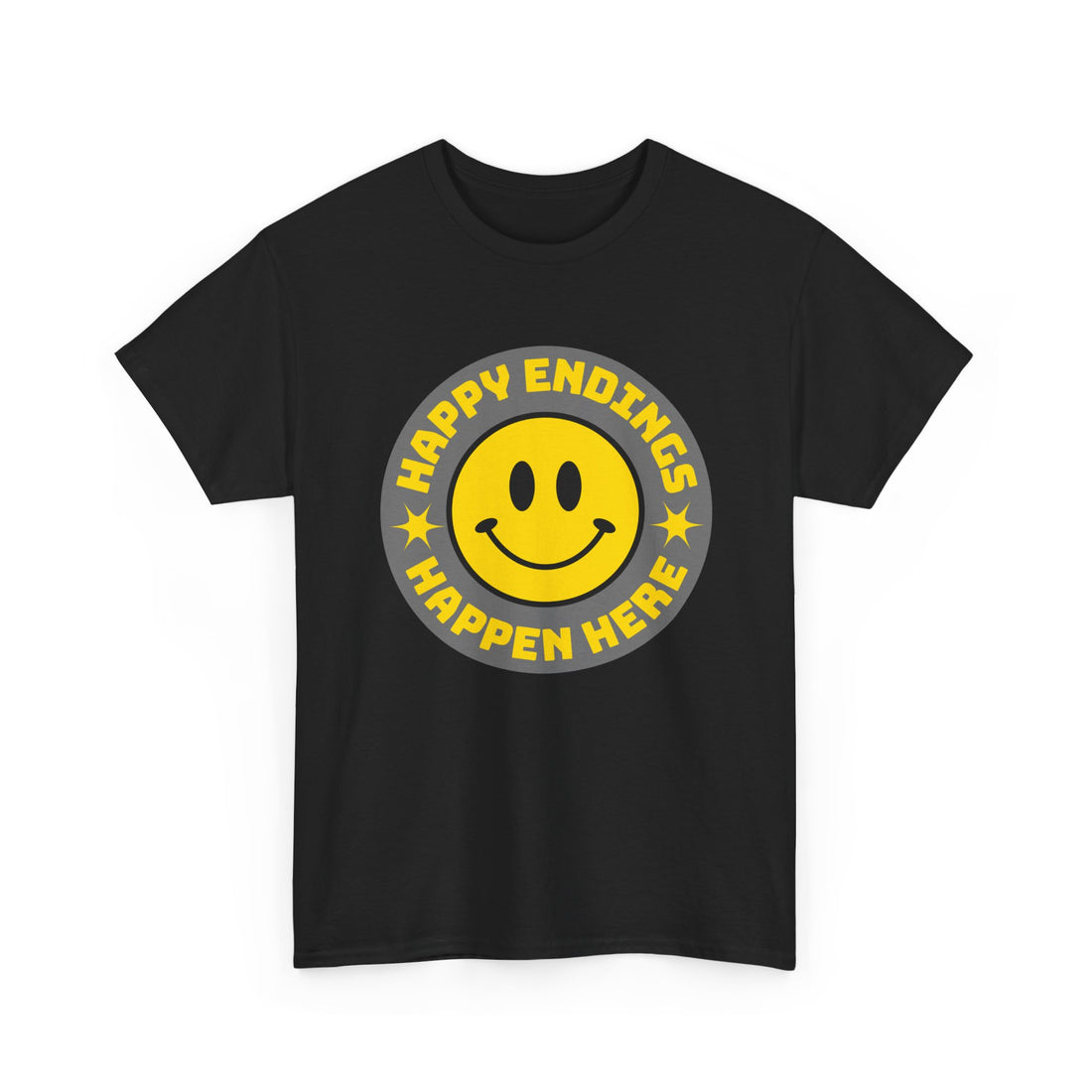 Happy Endings Happen Here – Funny Smiley Face T-Shirt