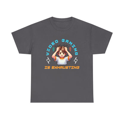 Gaming T‑Shirt — "Video Gaming Is Exhausting" Cute Anime Gamer Tee