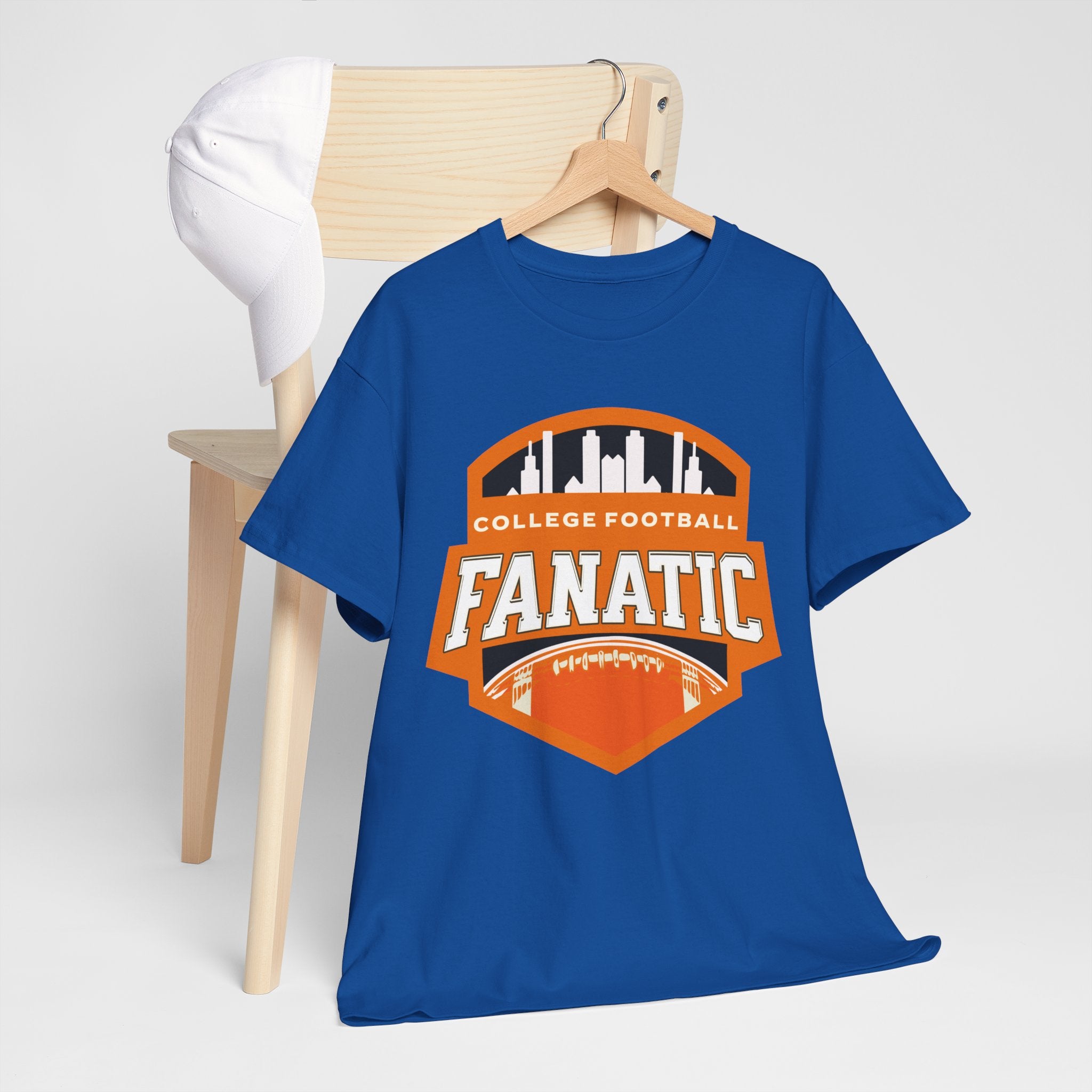 College Football Fanatic T-Shirt — Retro Orange Football Badge Tee