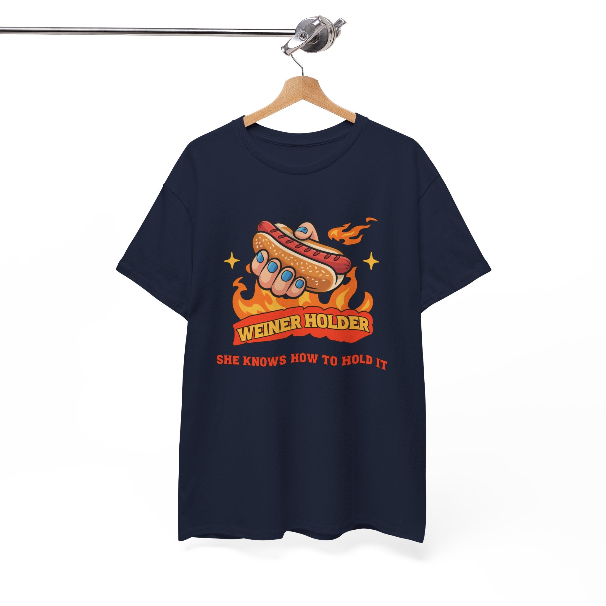 Funny Hot Dog T-Shirt — Weiner Holder Adult-Themed Tee
