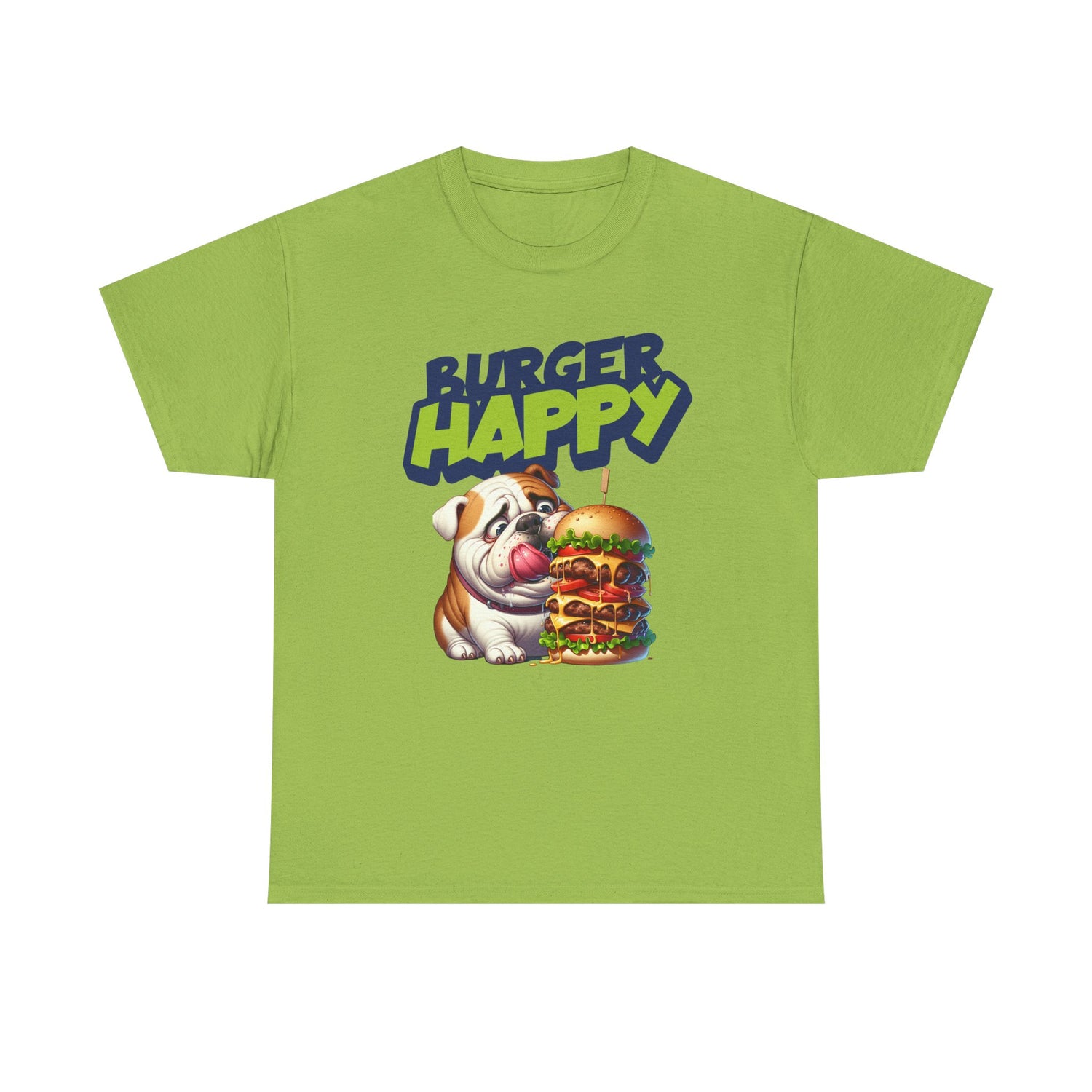 Burger Happy Bulldog T-Shirt — Cute Bulldog with Giant Burger Graphic