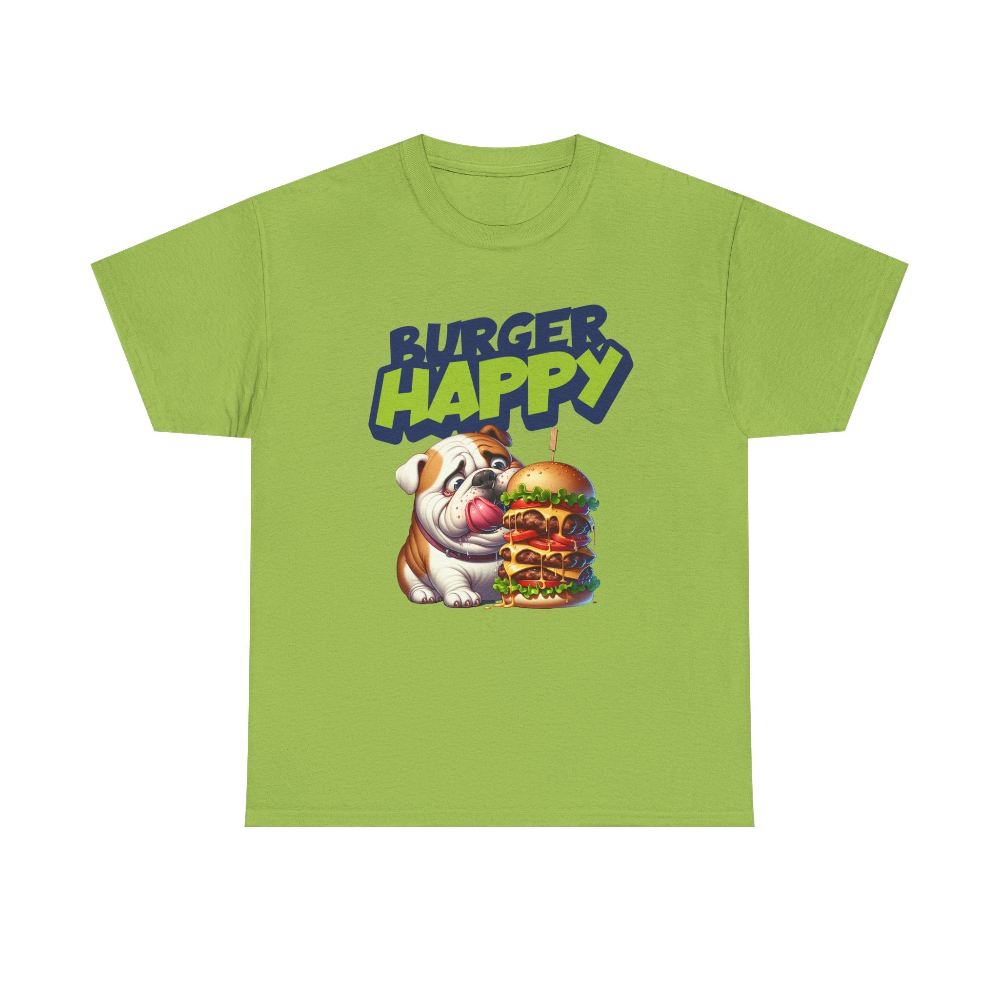Burger Happy Bulldog T-Shirt — Cute Bulldog with Giant Burger Graphic