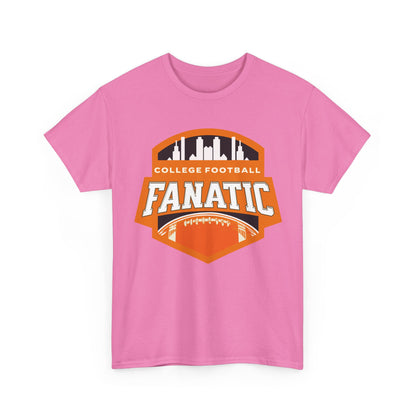 College Football Fanatic T-Shirt — Retro Orange Football Badge Tee
