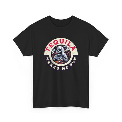 Tequila Makes Me Fun T-Shirt – Funny Party Graphic Tee with Skull &amp; Bottle Design