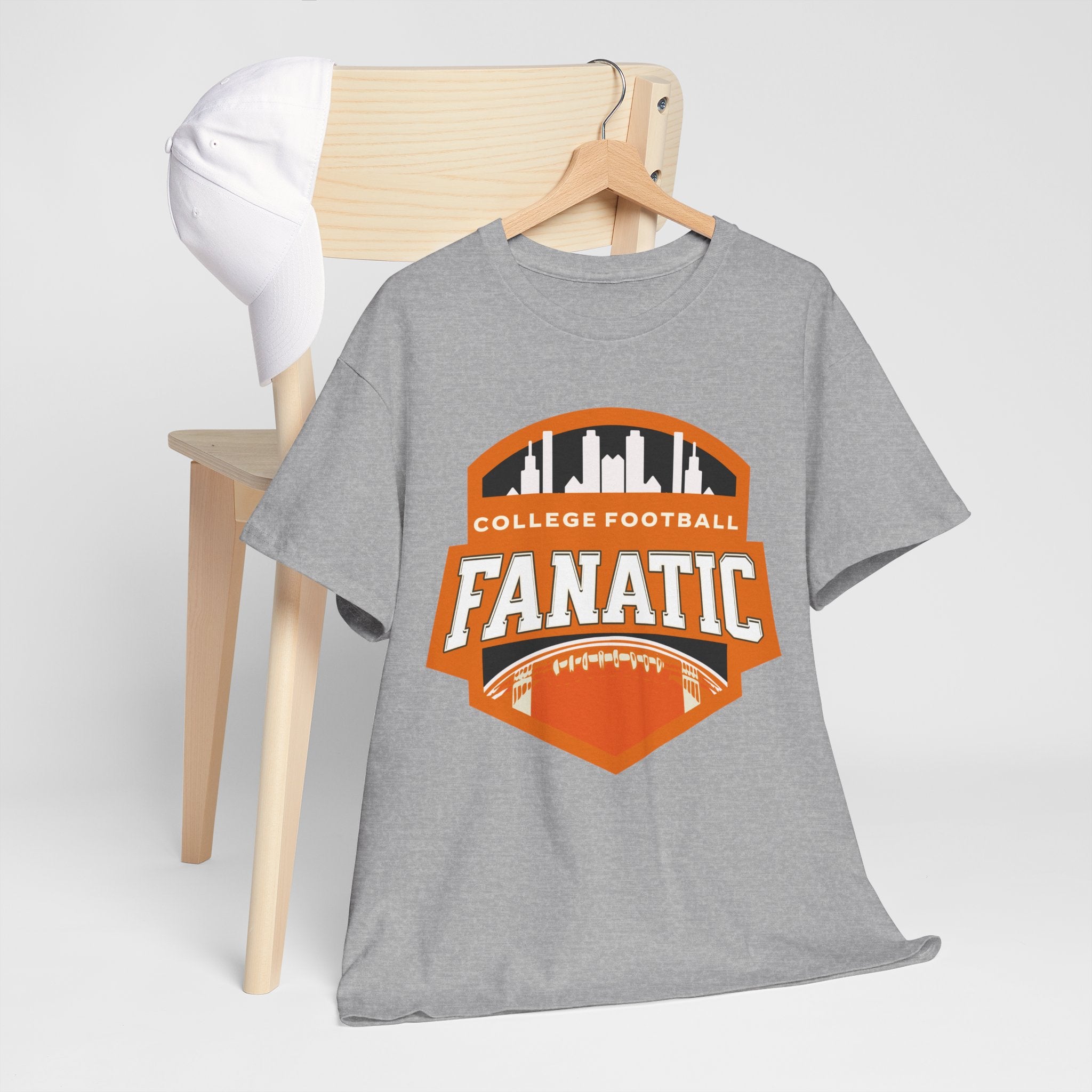 College Football Fanatic T-Shirt — Retro Orange Football Badge Tee