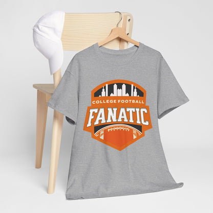 College Football Fanatic T-Shirt — Retro Orange Football Badge Tee