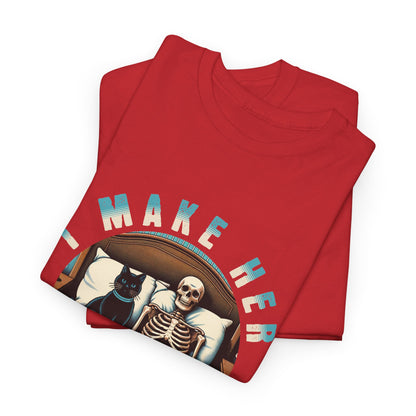 Skeleton Cat Tee — "I Make Her Purrrrrr" Funny Gothic Halloween Shirt