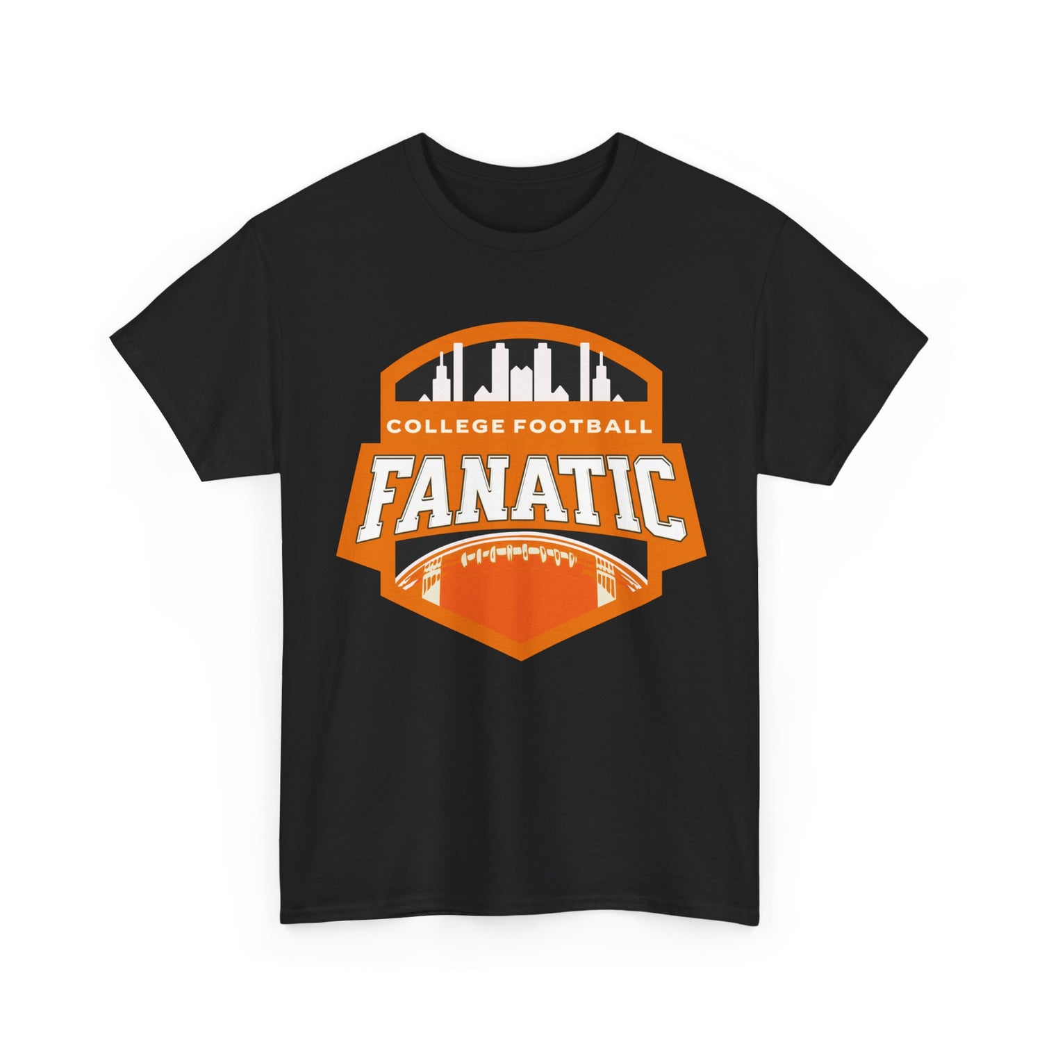 College Football Fanatic T-Shirt — Retro Orange Football Badge Tee