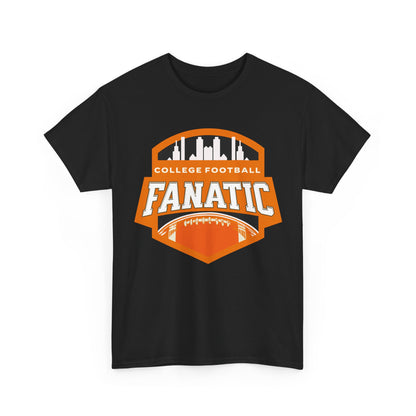 College Football Fanatic T-Shirt — Retro Orange Football Badge Tee