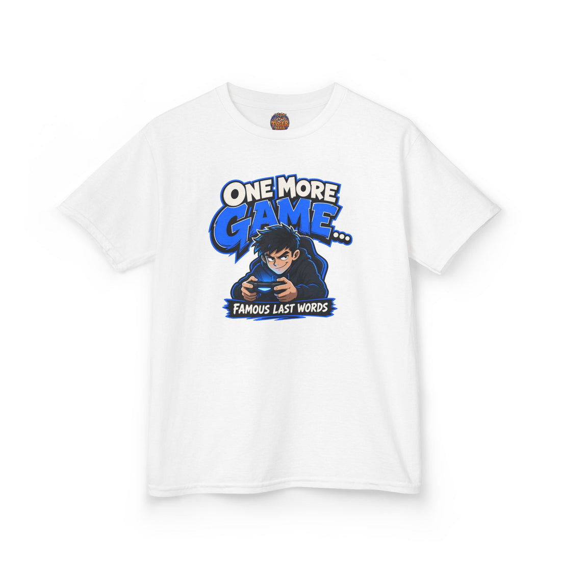 Kids Tee — "One More Game... Famous Last Words" Gaming Graphic Shirt