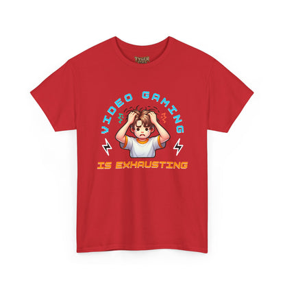 Gaming T‑Shirt — "Video Gaming Is Exhausting" Cute Anime Gamer Tee