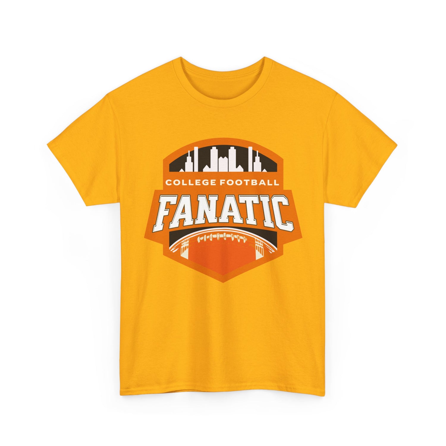 College Football Fanatic T-Shirt — Retro Orange Football Badge Tee