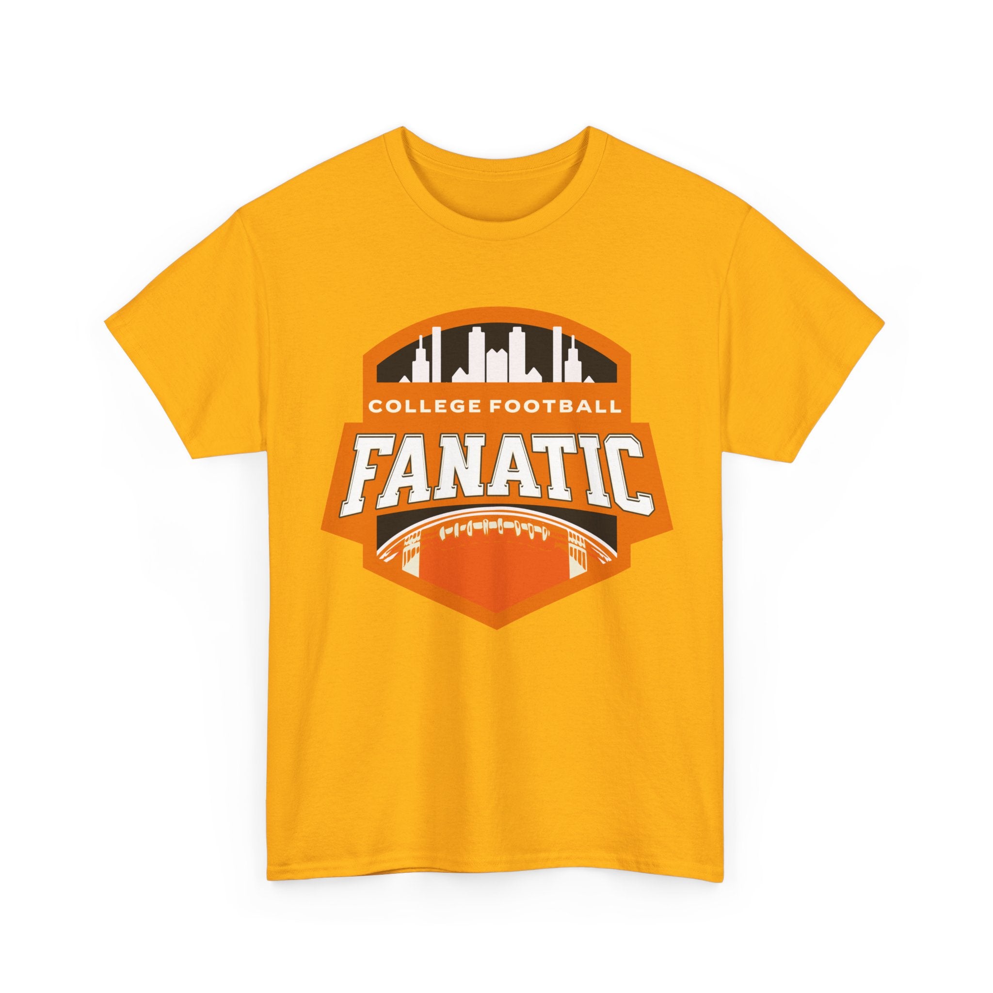 College Football Fanatic T-Shirt — Retro Orange Football Badge Tee