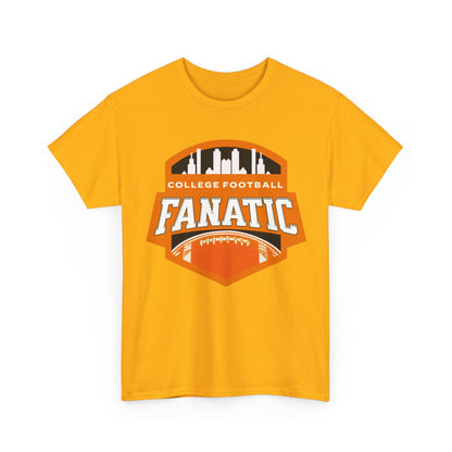 College Football Fanatic T-Shirt — Retro Orange Football Badge Tee