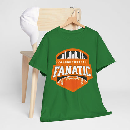 College Football Fanatic T-Shirt — Retro Orange Football Badge Tee