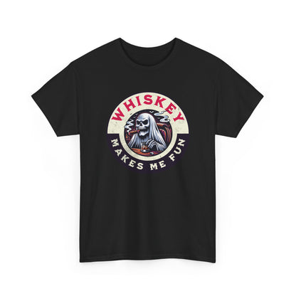 Whiskey Makes Me Fun T-Shirt — Vintage Skull Whiskey Graphic Tee