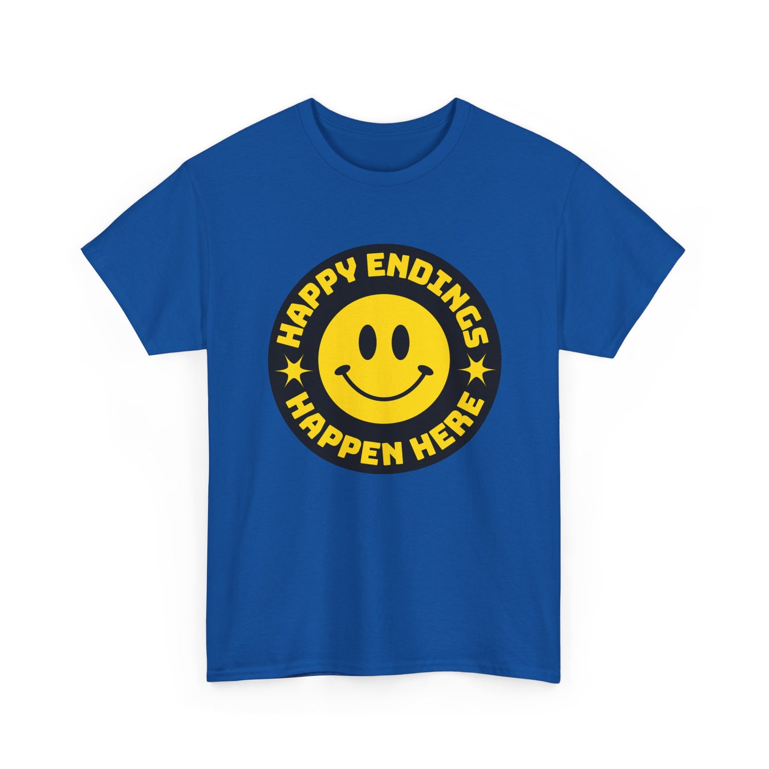 Happy Endings Happen Here – Funny Smiley Face T-Shirt