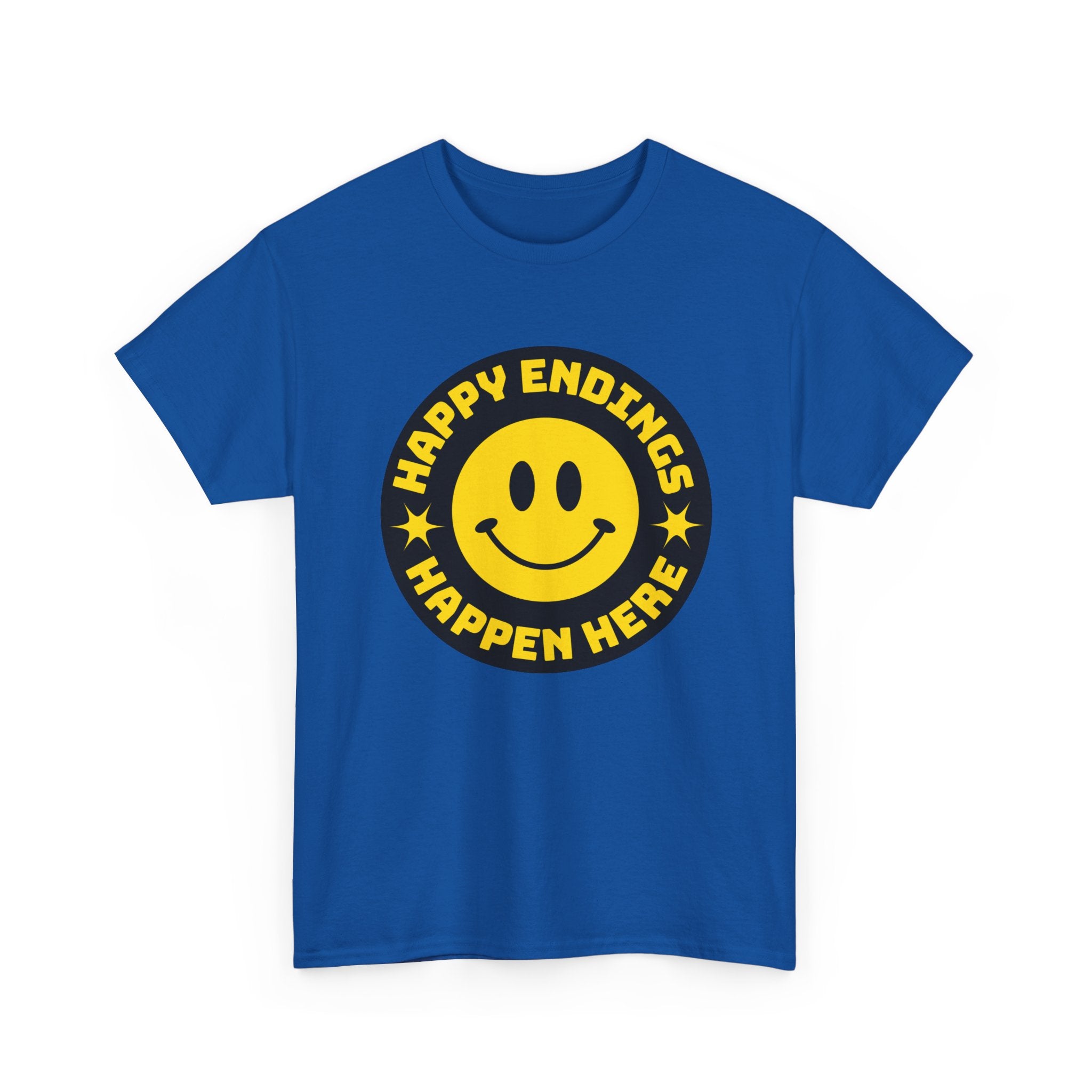 Happy Endings Happen Here – Funny Smiley Face T-Shirt