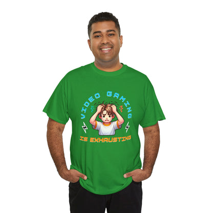 Gaming T‑Shirt — "Video Gaming Is Exhausting" Cute Anime Gamer Tee