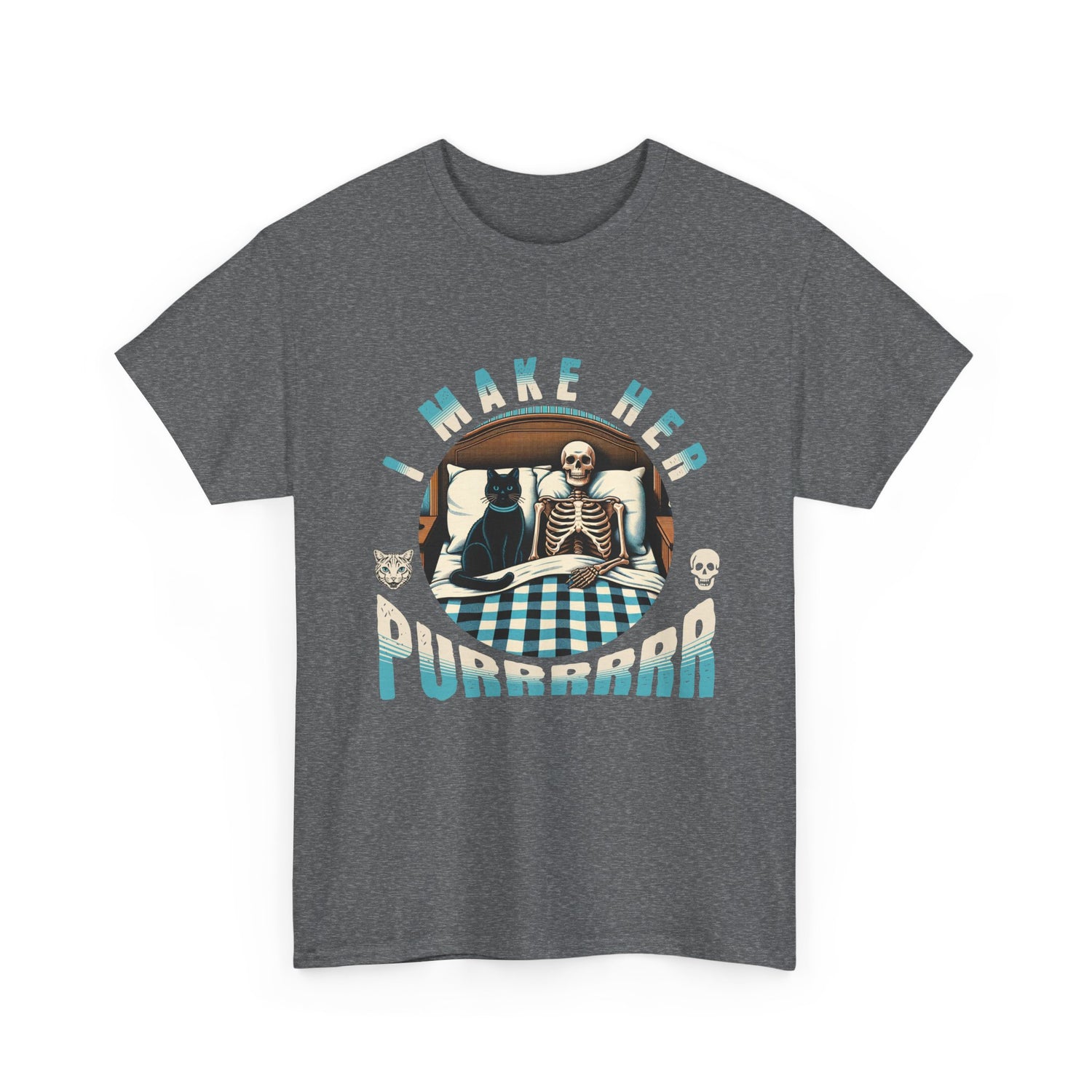 Skeleton Cat Tee — "I Make Her Purrrrrr" Funny Gothic Halloween Shirt